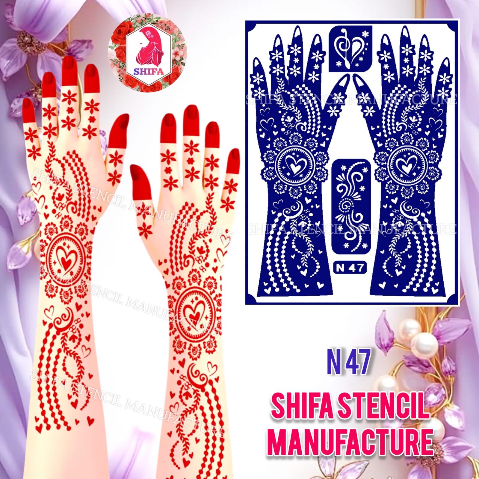 N47 – Love Cascade Charm - Sticker Overview - Shifa Stencil Manufacturer